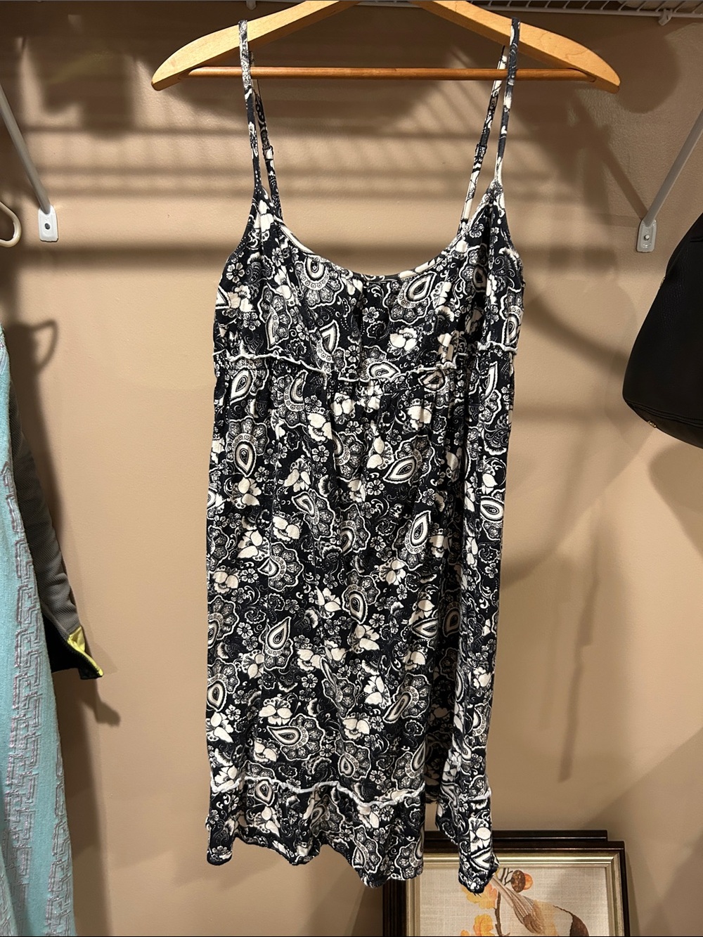 Loft Black & White Paisley Spaghetti Strap Sundress
